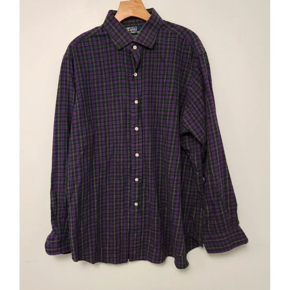 Polo Ralph Lauren Shirt‎ Regent Classic Fit Button Up Purple Blue Check XL EUC